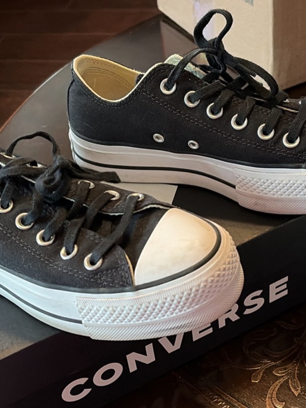 Converse Black Low-Top Canvas Sneakers with White Toe Cap